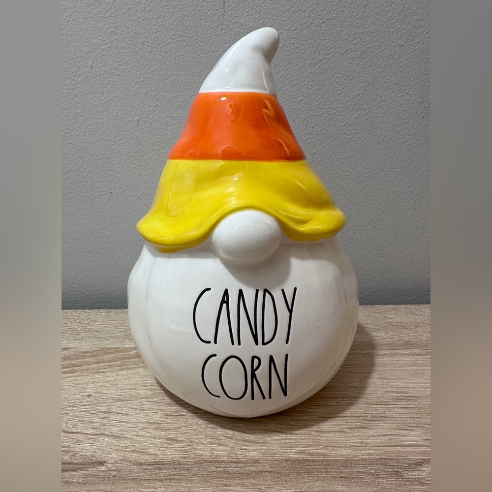 BN Rae Dunn Ceramic Halloween Candy Corn Hat Gnome White figurine.